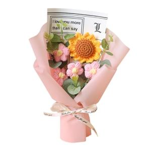 Hand Knitted Flower Crochet Wool Sunflowers Party Decoration Allergy Safe Artistic Gift Indoor Table Decoration