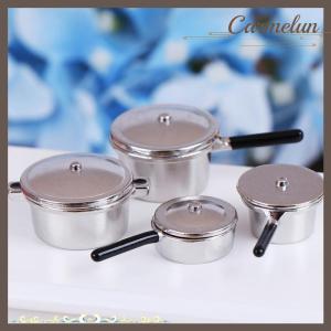 [Carmelun] 4Pcs 1:12 Dollhouse Miniature Metal Mini Pot Set Doll House Kitchen Furnitures