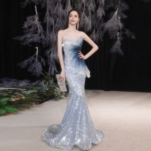 Formal Evening Fishtail Dress For Women Unique French Angel Wedding Dinner Catwalk Female Glitter Sequin Prom Gown