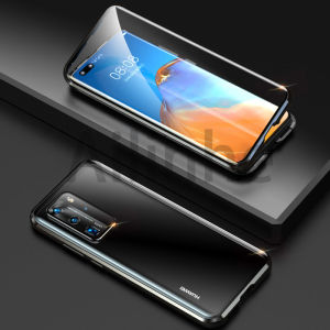 For Huawei P40 P30 Pro Plus Mate 30 40 Pro Honor 50 360 Magnetic Adsorption Metal Phone Case Double Sided Glass Back Cover Front + Back 9H Tempered Glass