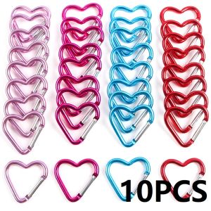 10PCS Carabiner Keychain Clip Heart-shaped Aluminum Small Carabiners Tactical Clips Outdoor Tools Water Bottle Keyring HWXGJ042026