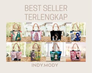 [30+ VARIAN] Tas Wanita 2024 Tote bag tali kepang sumbu unik bermotif gambar printing hijab karakter muslimah