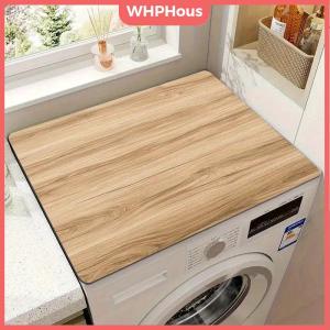 WHPHous 1pc Light Wood Grain Washing Machine Cover & Absorbent - Non-Slip Quick-Dry Laundry Kitchen Counter Protector Mat Home Decor