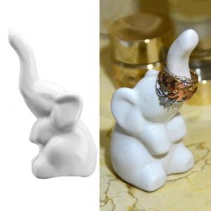 Ceramic White Elephants Ring Holder Cone for Engagement Rings and Wedding Gifts Ideal for Animal Lovers
