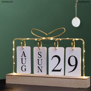 [COD] ZHONGYI0 Flip Calendar With Light For Desk Wooden Perpetual Desk Calendar With Month Date Display Desktop Calendar For Home Office Decor Send Goods From Local Warehouse