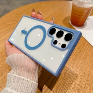 Frosted Frame Magnetic For Magsafe Cases For Samsung Galaxy S24 S23 S22 Ultra Plus Wireless Charging Acrylic Bumper Phone Cover