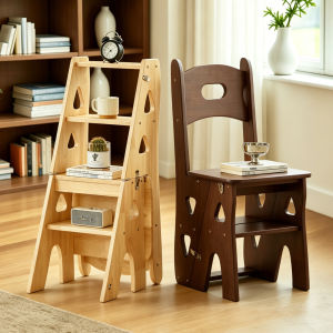 RISE Aesthetic Solid Wood Ladder Chair 2-in-1 Step Stool & Seat Scandinavian Minimalist Design Multi-Purpose Plant/Book Stand