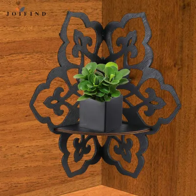 Corner Shelf Decorative Hollow Art Aesthetic Spiritual Wooden Wall Shelf Storage Rack for Living Room Office Kitchen