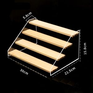 Clear Wooden Display Rack Perfume Glasses Cosmetic Dolls Action Figure Model Toys Ladder Riser Stand Kitchen Organizer