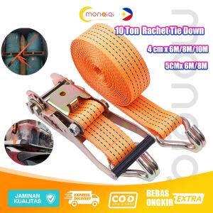 Monqiqi Mobil Truk Cargo Lashing Belt Ratchet Tie Down Set 10 Ton Tali Kecepatan Ratchet Tie Down 4 cm x 6M/8M/10M 5CMx 6M/8M Lashing Track Trek Belt Trackbelt Tali Pengikat Barang