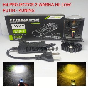 SATU BUAH LUMINOS LAMPU LED H4 PROJECTOR MP1 MINI 2 WARNA WHITE YELLOW HI- LOW MOTOR MOBIL CUT-OFF
