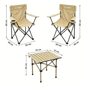 Sunday Outdoor Folding Chair And Portable Table Set For Camping Outdoor Indoor Home Use Khaki