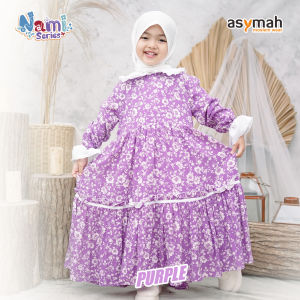 GAMIS ANAK RAYON ADEM BUNGA NAMI SERIES WARNA PURPLE BY ASYMAH