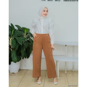 Celana Kulot Wanita Highwaist Premium / Kulot Terbaru Scuba Zipper Highwaist