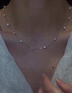 s925纯银珍珠闪钻项链清新优雅简约满天星锁骨链温柔高级感颈链潮S925 sterling silver pearl and sparkling diamond necklace fresh elegant simple starry sky clavicle chain gentle and high-end necklace trendy