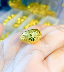 แหวนหุ้มทอง ลายหัวใจจิกเพชร สีสุกเหมือนทองจริง ขนาด 2 สลึง