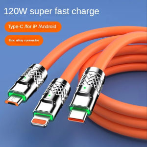 Kabel 3in1 Fast Charging 120W 6A USB Untuk Tipe C IOS micro Kabel Data Pengisi Daya