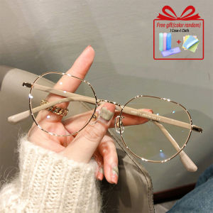 Womens Elegant Korean Style Graded Glasses for Nearsighted with Blue Light Protection High-value Plain Metal Frame