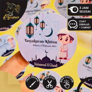 2-4 Sticker Label Syukuran Walimatul Khitan Sunatan Free Desain Stiker Tasyakuran Khitanan Custom