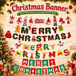 Christmas Banner Decorations Set Xmas Paper Flags New Year Wall Backdrop Home Decor
