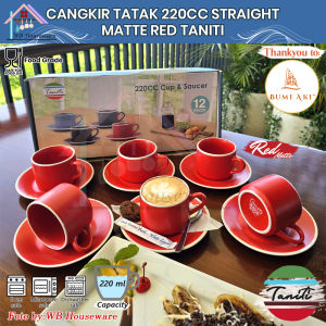 NEW TANITI 6pasang Cangkir set straight matte red 220ml + tatakan keramik / 12 pcs cup and saucer percelain