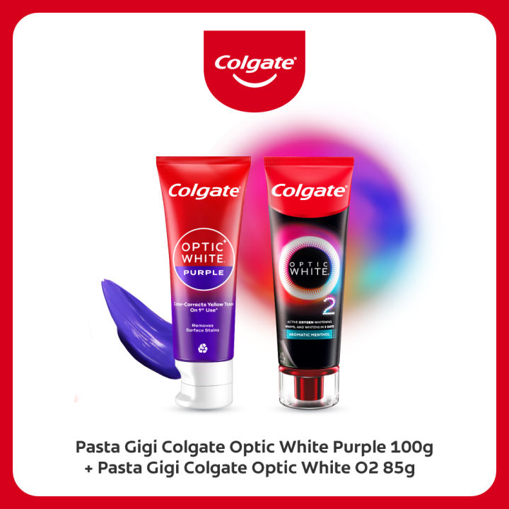 Colgate Optic White O2 + Colgate Optic White Purple Toothbrush/Pasta ...