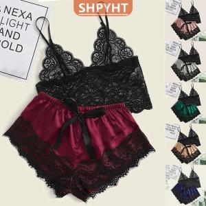 [COD] SHPYHT SPORTS 1 Pajamas Set Womens Lace Sleepwear Lingerie Crop Tops And Shorts Babydoll Pajamas Underwear Nightwear
