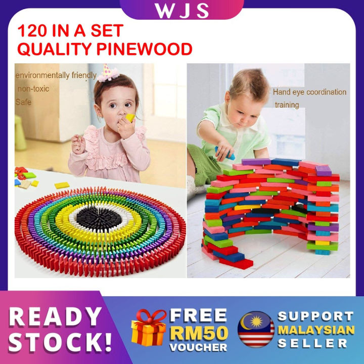 (QUALITY PINEWOOD) WJS 120pcs 120 pcs Multicolor Wooden Domino Set