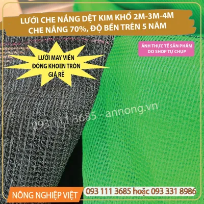 Tấm lưới che nắng may viền đóng khoen sẵn (có nhiều kích thước lựa chọn) - Lưới che nắng dệt kim Đai Loan che mát 70%