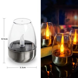 Solar Candle Light Flameless LED Night Lights Stainless Steel Waterproof Lawn Light Outdoor Garden Birthday Party Decors