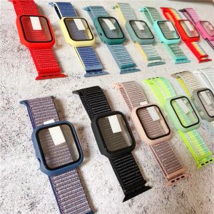 Dây đeo đồng hồ bằng nylon kèm ốp mặt kính cho Apple Watch Band 45mm 41mm 44mm 40mm 42mm 38mm i Watch serie 7 6 5 4 se