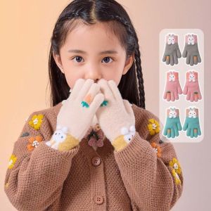 ZHUWNANA Thickened Cartoon Rabbit Gloves High Elasticity Plush Lining Kids Hand Warmers Cute Windproof Knitted Gloves For Kids