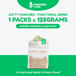PawmisedLand Catty Munchies – Chicken Catgrass | Functional Series Freeze-Dried Pet Food 125-375g | Relieves Hairballs Supports Fresh Breath | High Protein Makanan Kucing | Healthy Treat & Topper | Natural Ingredients | For Picky Eaters & Daily Gut Care