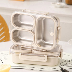 304 Stainless Steel Bento 2/3/4 Grids Lunch Box Microwaveable Rectangle Bento Box Storage Food【24 hours delivery】COD