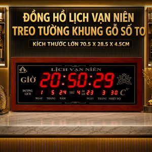 Đồng Hồ LED Lịch Vạn Niên Treo Tường Khung Gỗ Cao Cấp Số To Dễ Nhìn Hiển Thị Nhiệt Độ Mẫu Mới