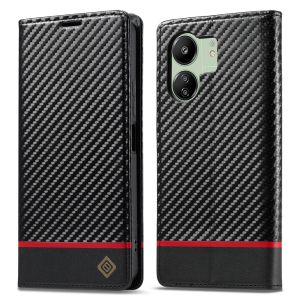 For Xiaomi Redmi 14C 13C Phone Case Carbon Fiber Magnetic Wallet Soft TPU Card Slots Flip Cover Casing