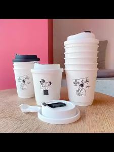 Thickening Coffee Paper Cup Anti Scalding Hot Drinks Delivery Packing  with Cover Fruit Juice Beverage Paper Cups