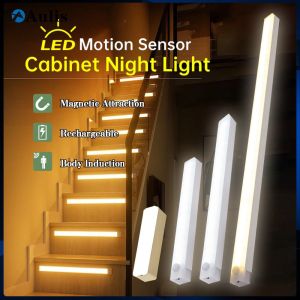 【Magnetic】10/20/30/50CM LED Motion Sensor Night Rechargeable Light Wireless USB Rechargeable Wardrobe Cabinet Light For Home Kitchen Bedroom Bedside Indoor Aulis