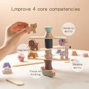OTYRF Puzzle Wooden Animals Blocks Set Simulation Montessori Animal Model Balance Toy Funny Interactive Animal Shape Stacking Toys Fine Motor Skills Toys