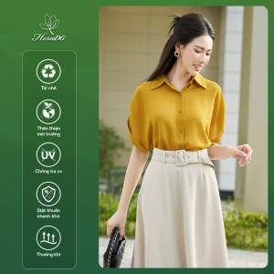 [Voucher 15% MOV 199K cap 100K Áo sơ mi tay liền loe vê HeraDG thiết kế cổ đức dáng suông công sở chất liệu xanh Recycle độc quyền SAKBD3064