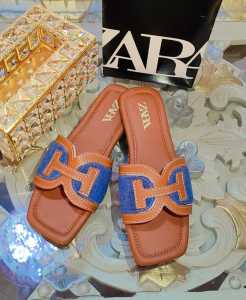 PROMO SANDAL SELOP ZARA FLAT H DENIM  WANITA KEKINIAN KOREAN STYLE KODE A17B