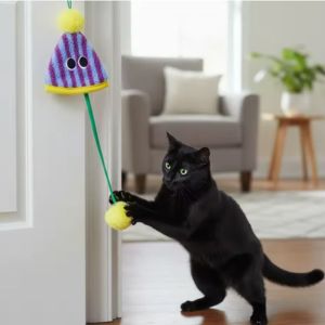 OUTOPEN Thú bông mềm mại Đồ chơi mèo treo trần Có thể co giãn Dây thun Đồ chơi mèo dạng dù lò xo Đồ chơi huấn luyện mèo Hình Dạng Dù Đồ chơi tương tác cho mèo Bài tập thể dục