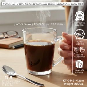 Set 4 Ly Thủy Tinh Có Quai Sọc Dày 330ml – The Fluted Tankard – Ly Uống Trà Đá Cà Phê Sinh Tố Quán Ăn Sang Trọng