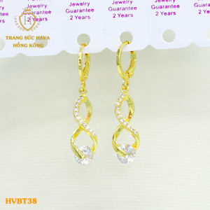 Bông Tai Khuyên Tai Nữ Dáng Dài Mặt Đính Đá Titan Xi Mạ Vàng Non 18k 24k Cao Cấp (Không Bị Xỉn Đen) - Trang Sức Hava Hong Kong