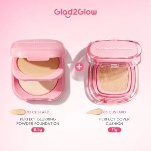 TERLARIS!!! New Launch Glad2Glow 2in1 Perfect Pair Cushion Powder Foundation Waterproof Make Up Setting BB Cream Tahan 12Jam Hasil Akhir Glowing Dan Menyatu Dengan Warna Kulit Tekstur Ringan Di Waja