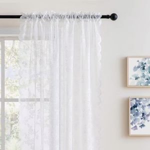 ADALIA Embroidered Lace Sheer Curtain Gauze Transparent Tulle Curtain Window Treatment France Style Window Drapes Living Room