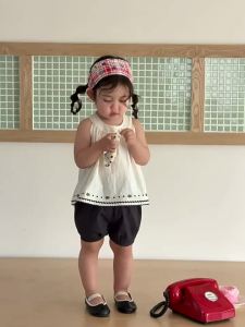 Girls Vest Doll Shirt and Shorts Set - Summer Thin Style 2026 Korean-style childrens clothing baby summer outfits childrens summer styles