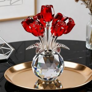 TANTUANG Colorful Rose Sculpture Reflect Crystal Crystal Rose Bundle Romantic Small Rose Flower Figurines Valentines Day