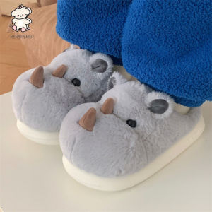 XIXITIAO 2024 New Home Warm Three-Dimensional Fluffy Cotton Shoes Womens Winter Cute Cartoon Little Rhino Toe Cap Cotton Slippers