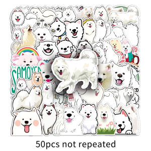 50PCS tersenyum malaikat Samoyed pelekat Cute Little White Dog Decal DIY hiasan Diary Laptop kalis air haiwan Sticker